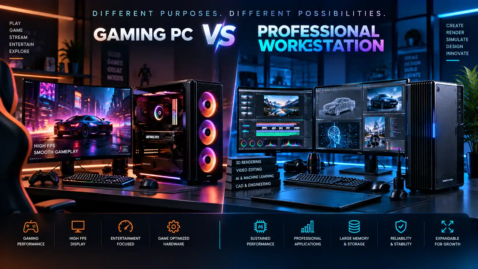 Comparison of a gaming PC and a professional workstation for sustained rendering, editing and engineering workloads
